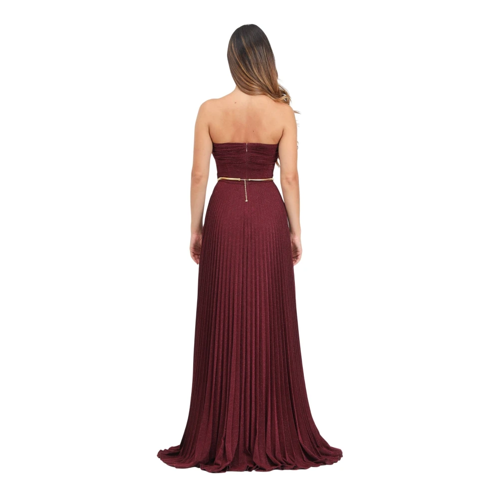 Elisabetta Franchi Bordeaux Lange Jurk met Lurex Red Dames