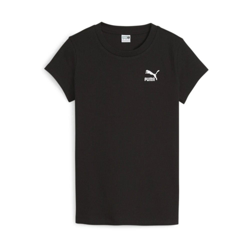 Puma Geribbelde Slim Fit Klassieke T-shirt Black Dames