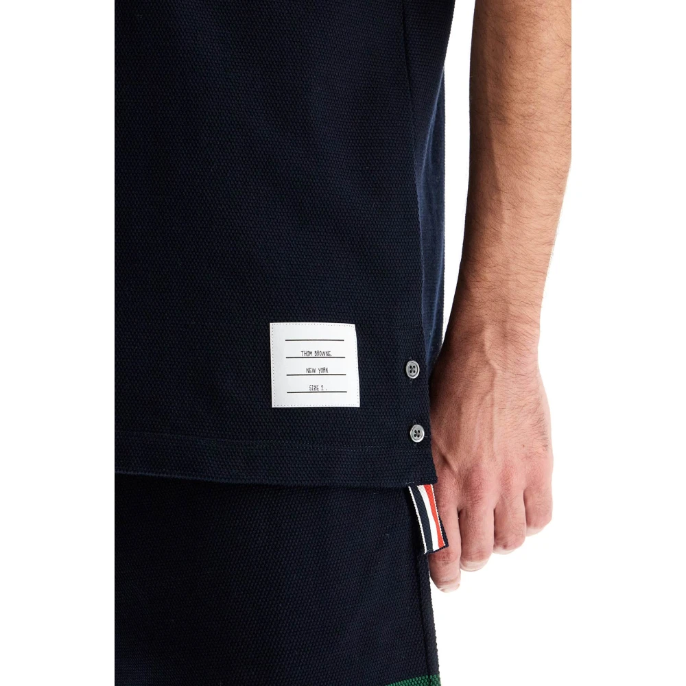 Thom Browne 4-Bar Polo Shirt met Geribbelde Zak Blue Heren