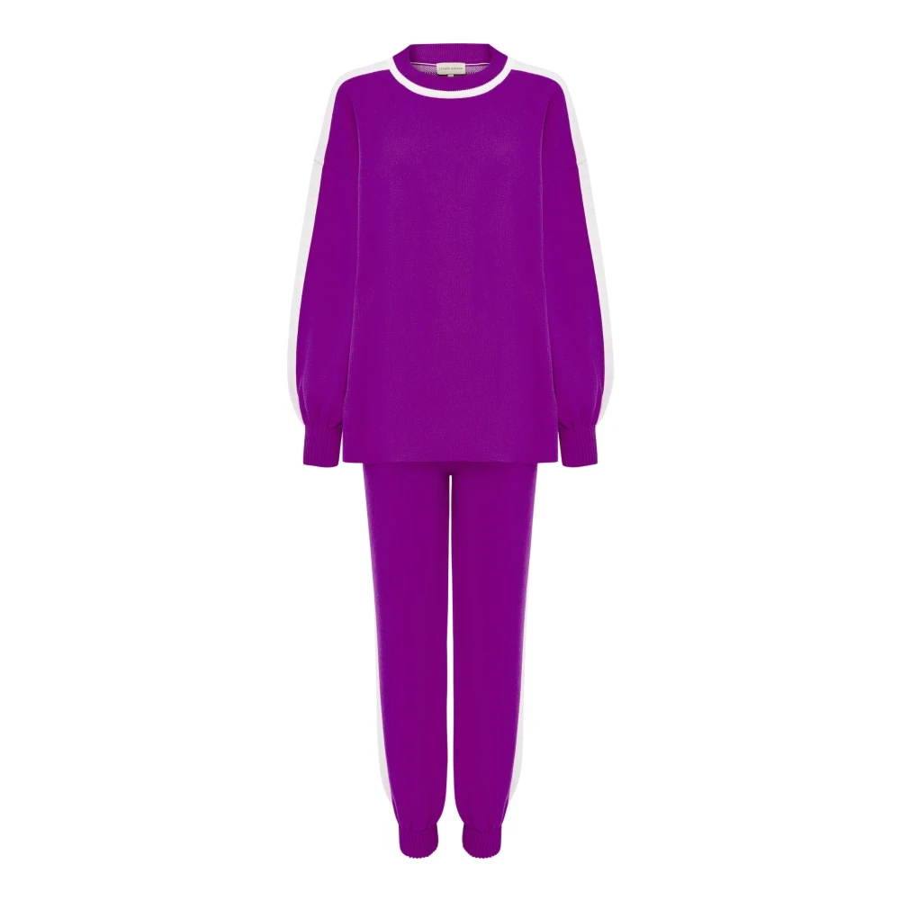 Cesare Gaspari CG Gebreide Jogger set Paars Purple Dames