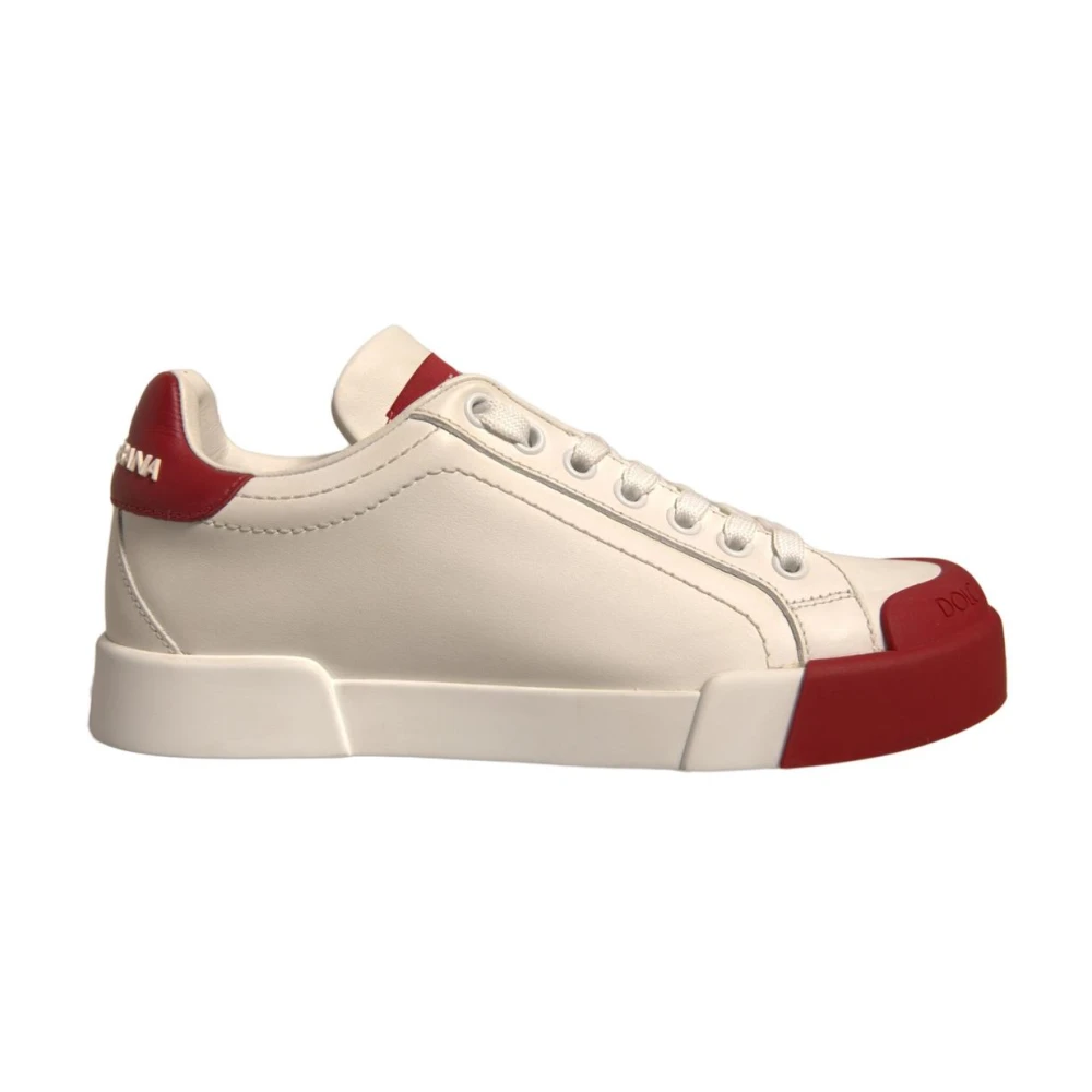 Dolce & Gabbana Women's White Leather Logo Sneakers With Rubber Sole