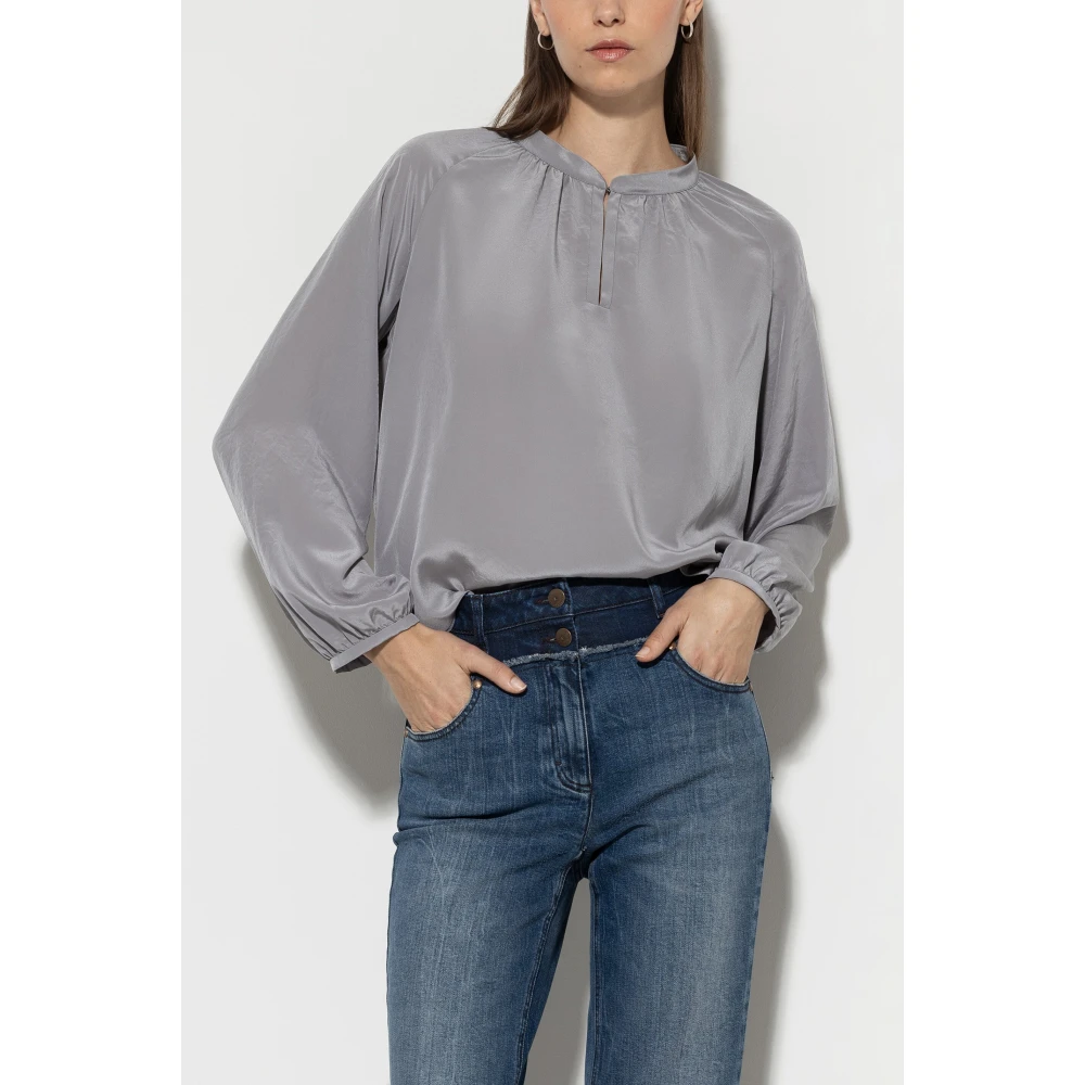 LUISA CERANO Flowing Techno-Silk Tunic Blouse Gray Dames