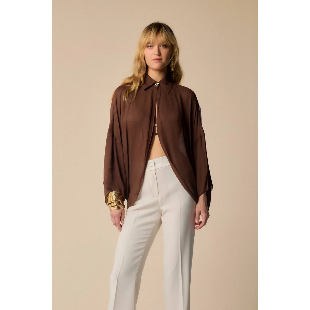 Kocca Maroon Sheer Blouse met Gouden Sluiting Brown Dames