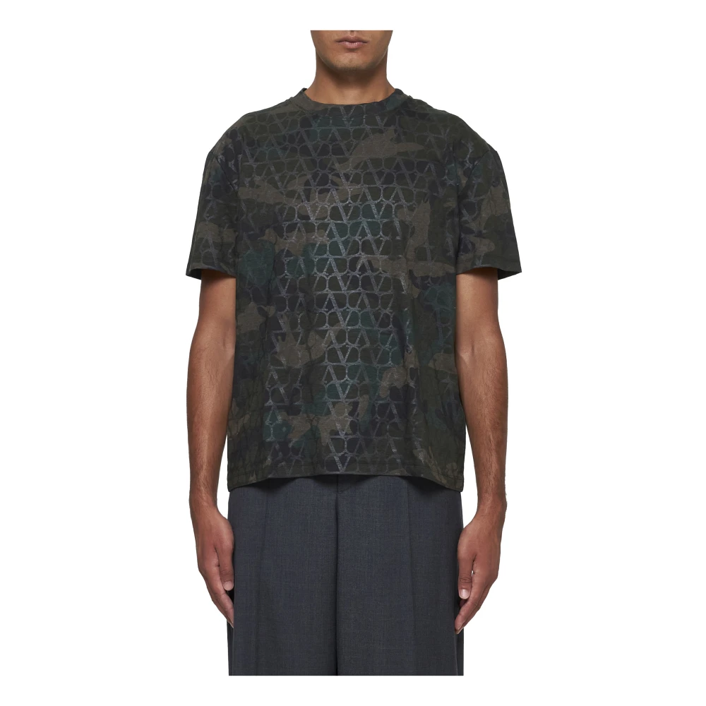 Valentino Camouflage en Toile Iconographe T-shirts Black Heren