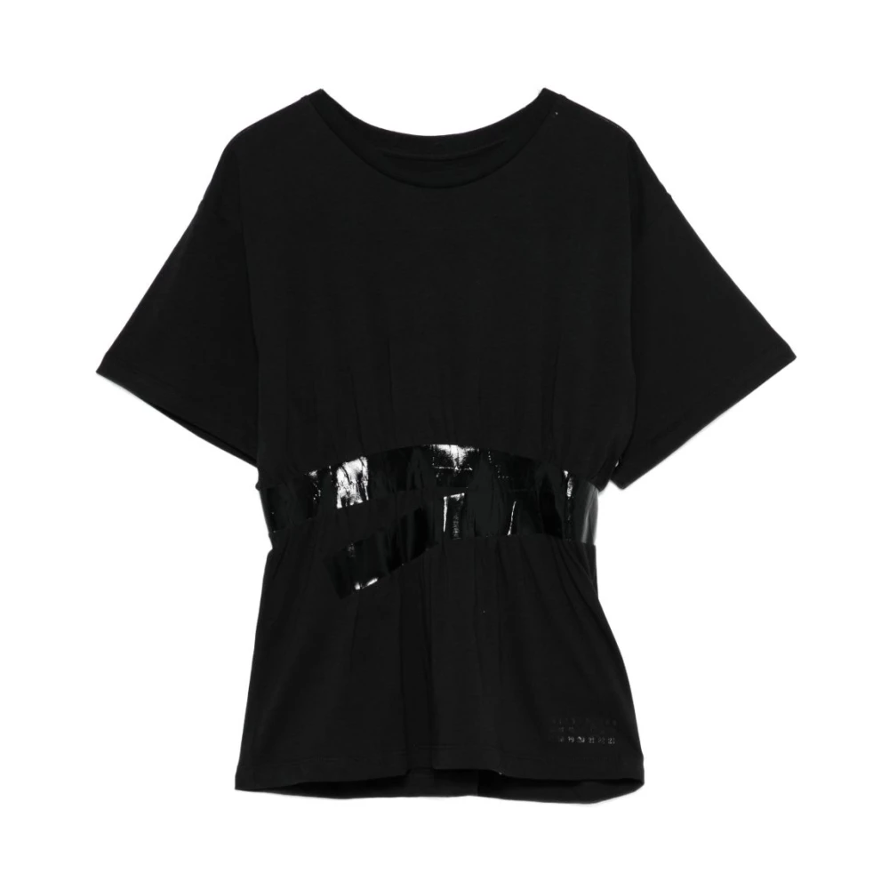 Mm6 Maison Margiela Men's Black Maglietta Con Dettagli A Nastro