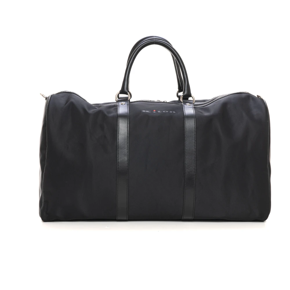 Kiton Leren Reistas met Verstelbare Schouderband Black Heren