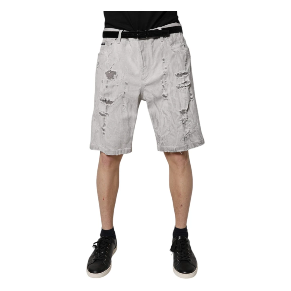 Dolce & Gabbana Men's Gray Denim Shorts,, Light Tattered Denim Bermuda Shorts 3XL