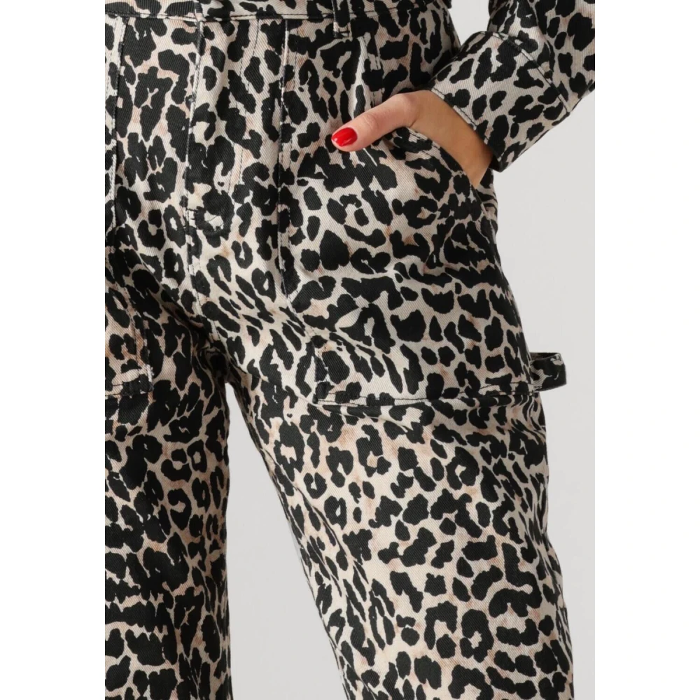 Colourful Rebel Leopard Denim Worker Pants Black Dames