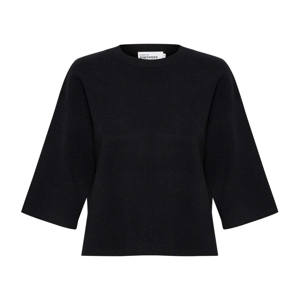 Karen By Simonsen Women's Black Round-Neck Knitwear, 2XS, Meteorite Knit Tee Top