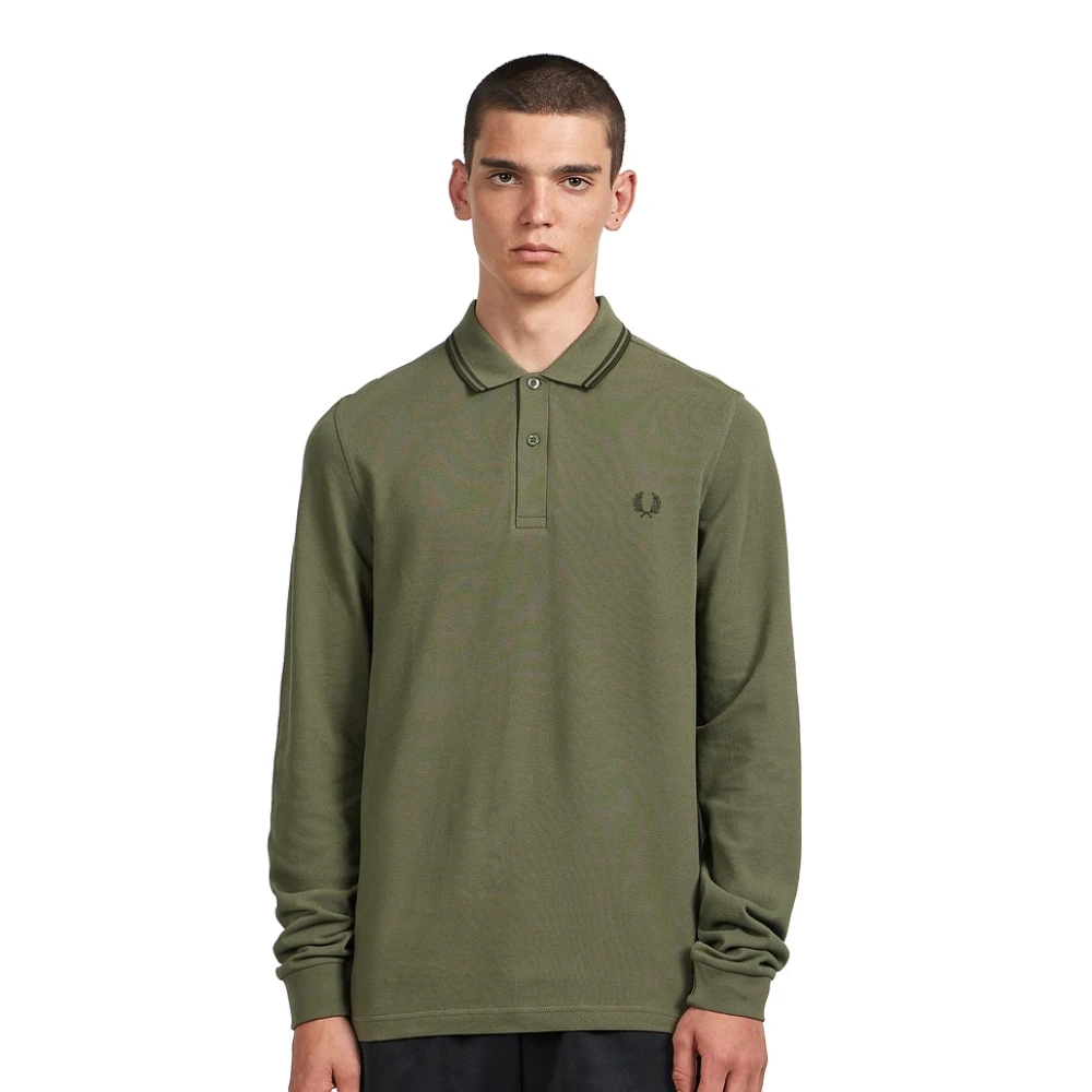 Fred Perry Lange mouw groene polo met rand Green Heren