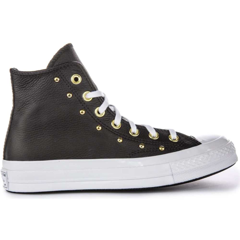 Converse Women's Black Sneakers, 5 Uk, Gold Leather High Top Trainers