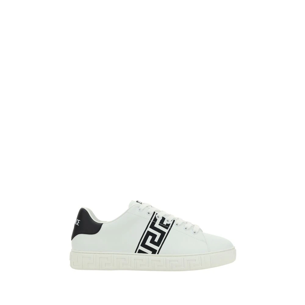 Versace Men's White Sneakers, 7 Uk, Low Top Greek Embossed Trainers