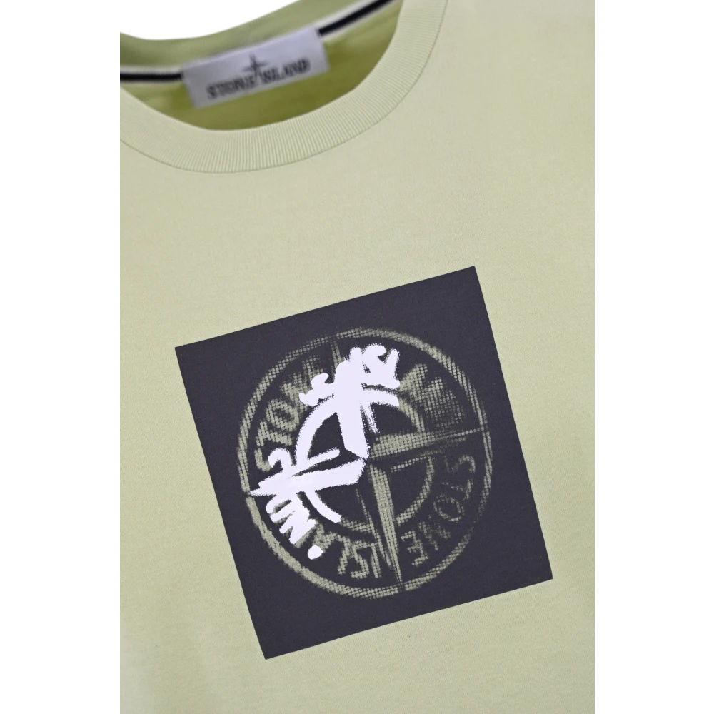 Stone Island Logo Print Katoenen T-shirt Green Heren