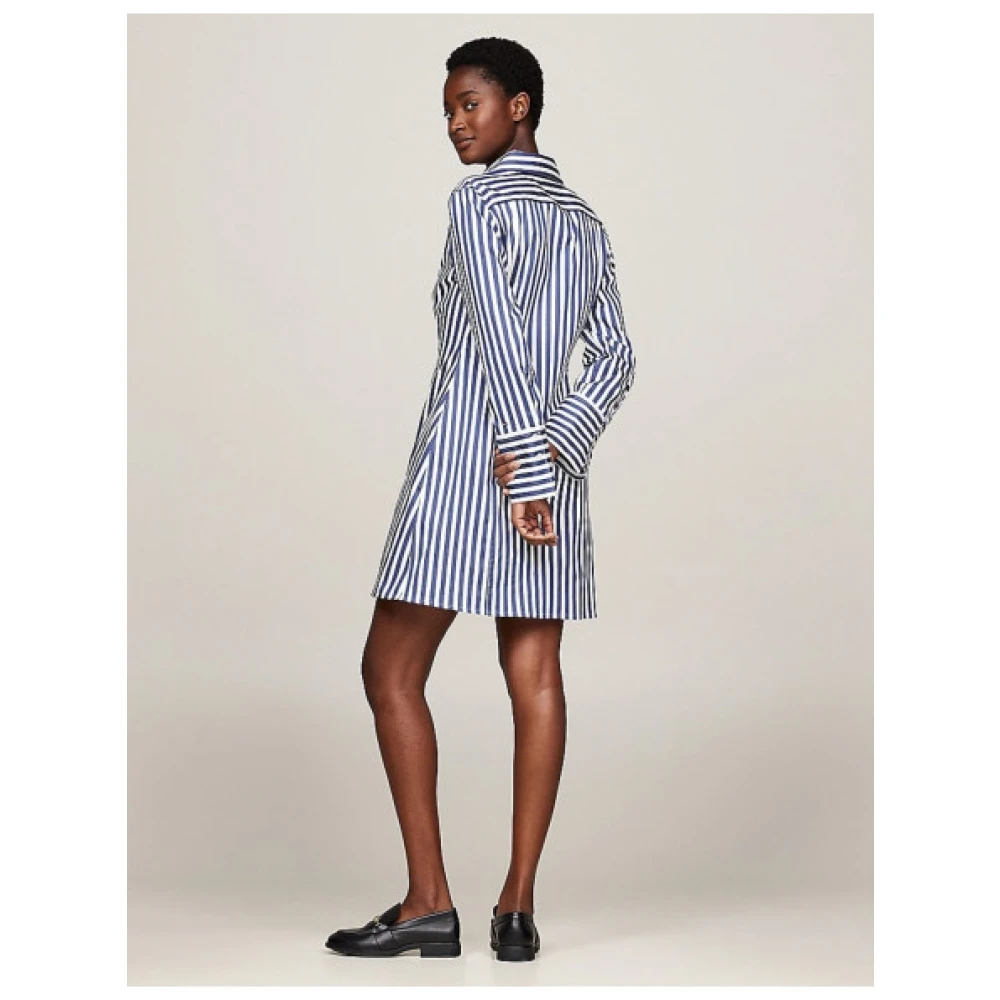 Tommy Hilfiger Verticaal Gestreepte Overhemdjurk Blue Dames