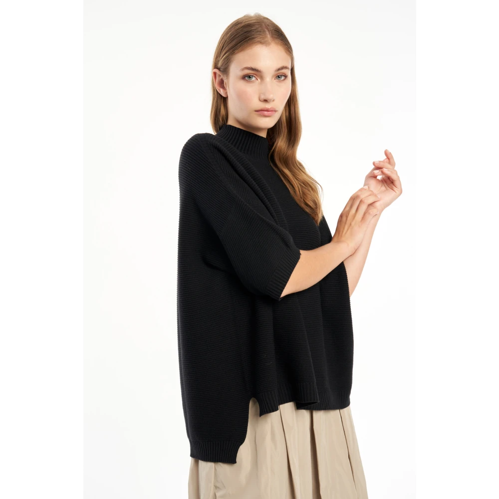 Vicario Cinque Elegante Gebreide Top in Crêpe Viscose Black Dames