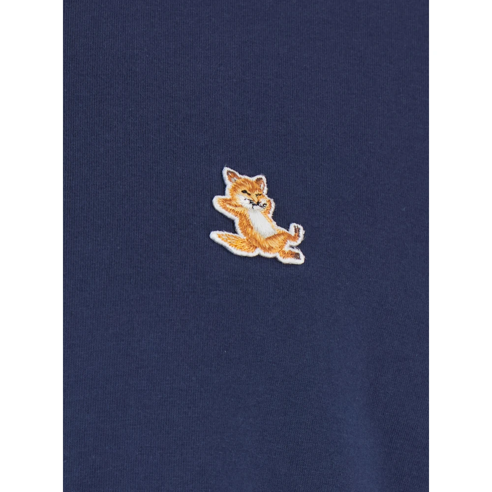 Maison Kitsuné Blauw Chillax Fox Patch Katoenen T-Shirt Blue Heren