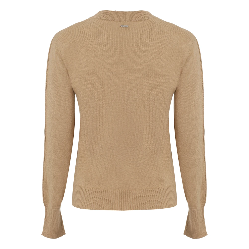 Hugo Boss Kasjmier Crew-Neck Sweater met Geribbelde Randen Brown Dames