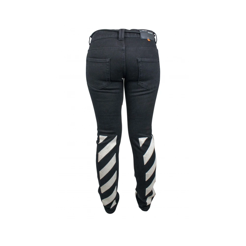Off White Zwarte Diagonale Gestreepte Jeans Black Heren