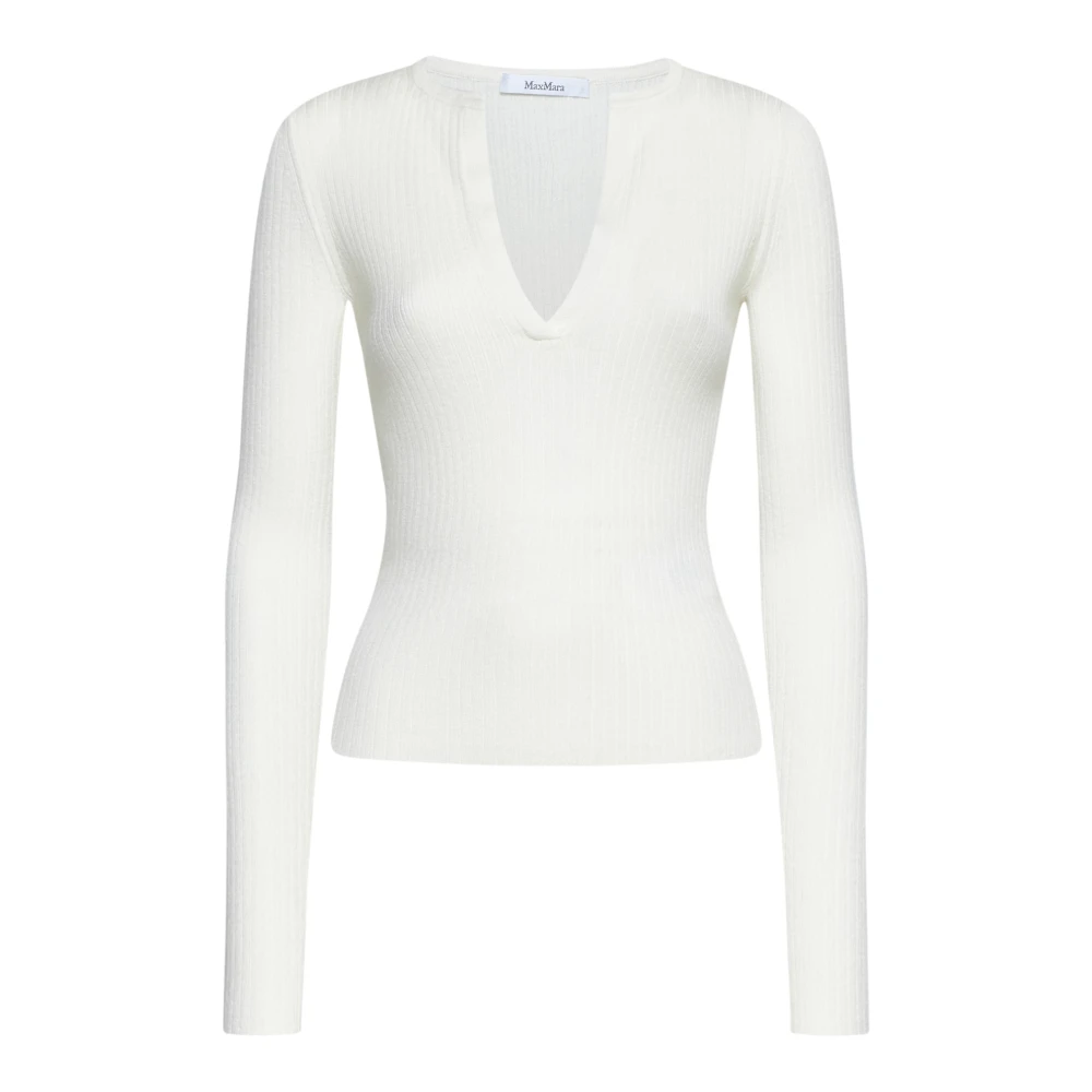 Max Mara Gele Zijde Kasjmier Trui Urlo White Dames