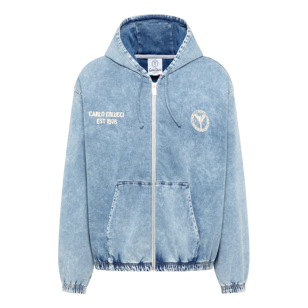 Carlo Colucci Men's Blue Sweat Jacket - Almost Denim - Denim Jackets - 2XL - Jackets