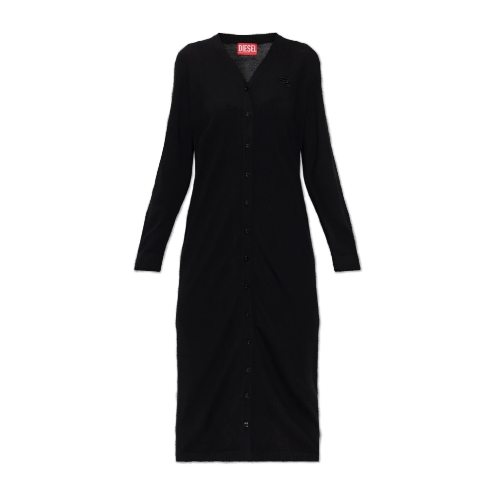 Diesel Kvinno Svart Stickade Tröjor Dam, 2XS, Läder, M-Alinesa Cardigan