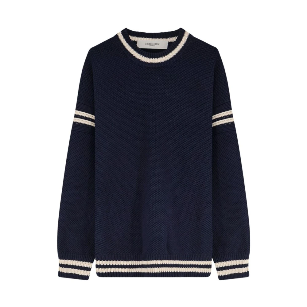 Golden Goose Mannelijk Blauw Truien & Vesten Heren, L, Katoen, Journey Waffle Knit Sweater
