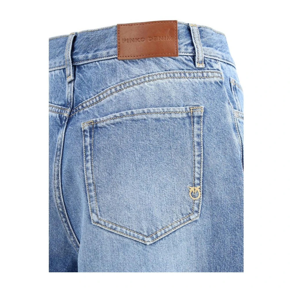 pinko Denim shorts met hoge taille en rafelranden Blue Dames