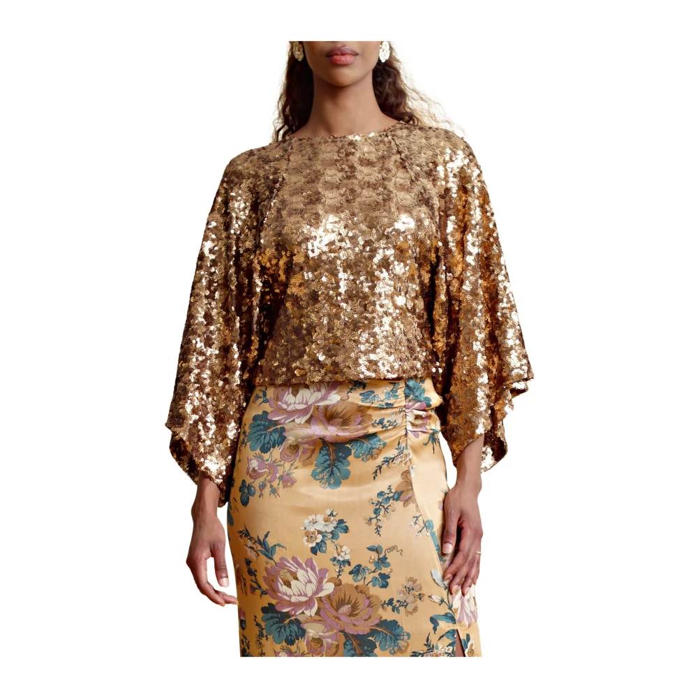 By Timo Women's Yellow Long Sleeve T-Shirts, M, Sparkling Sequins Top