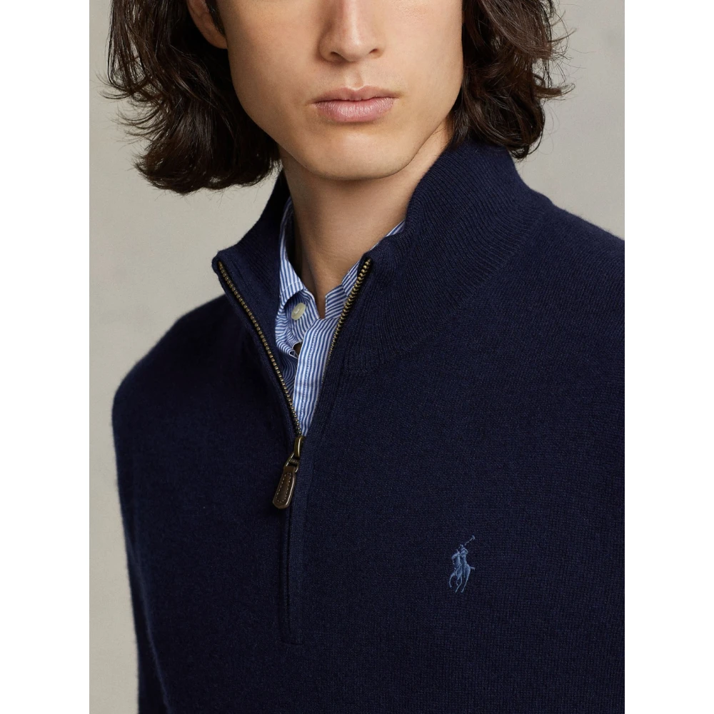 Ralph Lauren Marine Wol Quarter-Zip Sweater Blue Heren