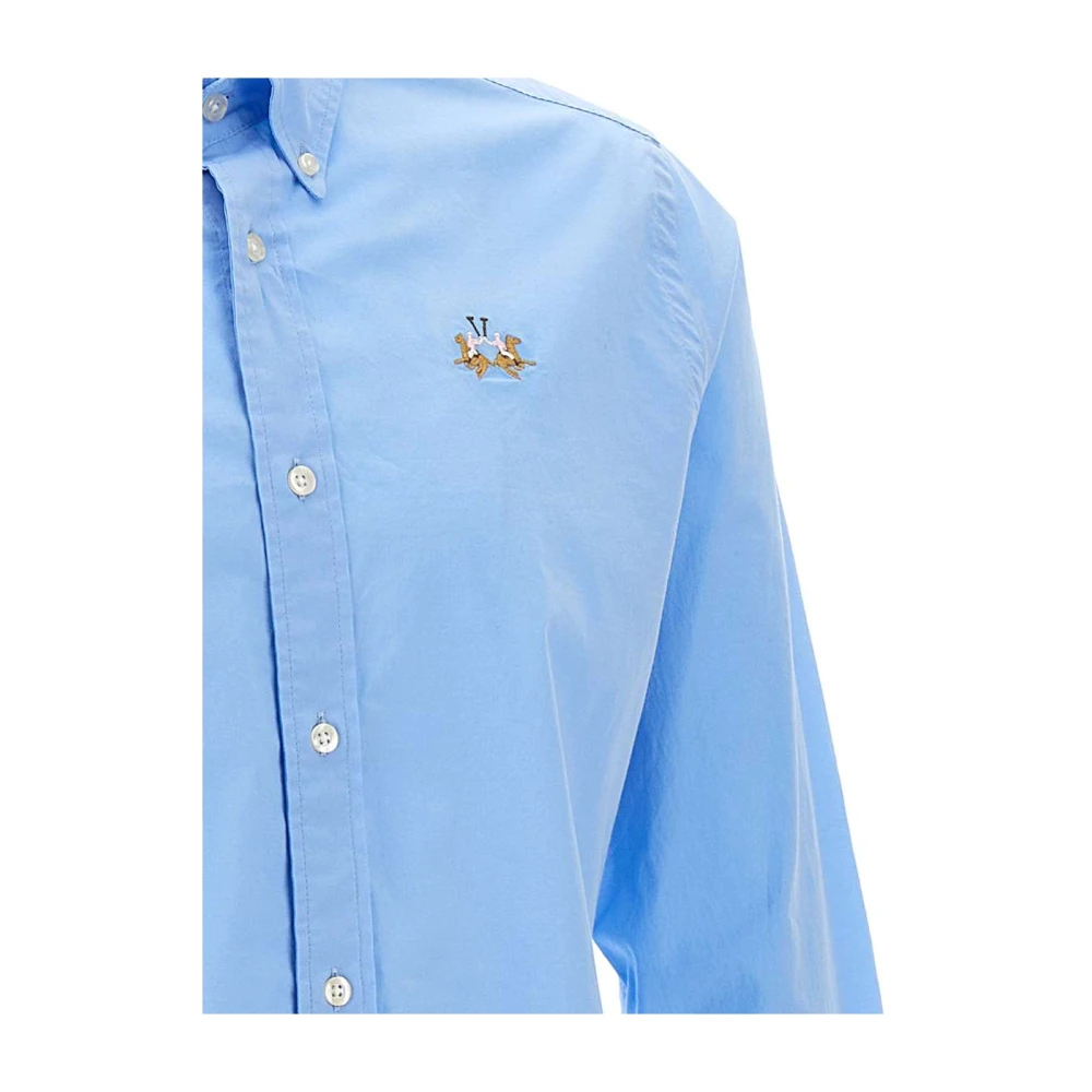 LA MARTINA Blauwe Stretch Katoenen Overhemd met Knopen Blue Heren