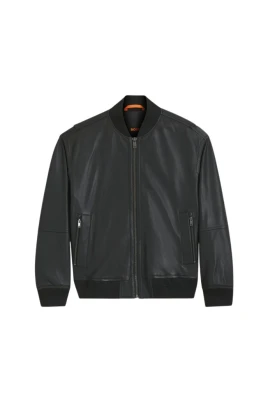 Regular-Fit Textured Leather Bomber Jacket