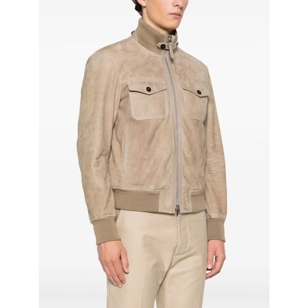 Tom Ford Beige Suède Bomberjack met Zakken Beige Heren