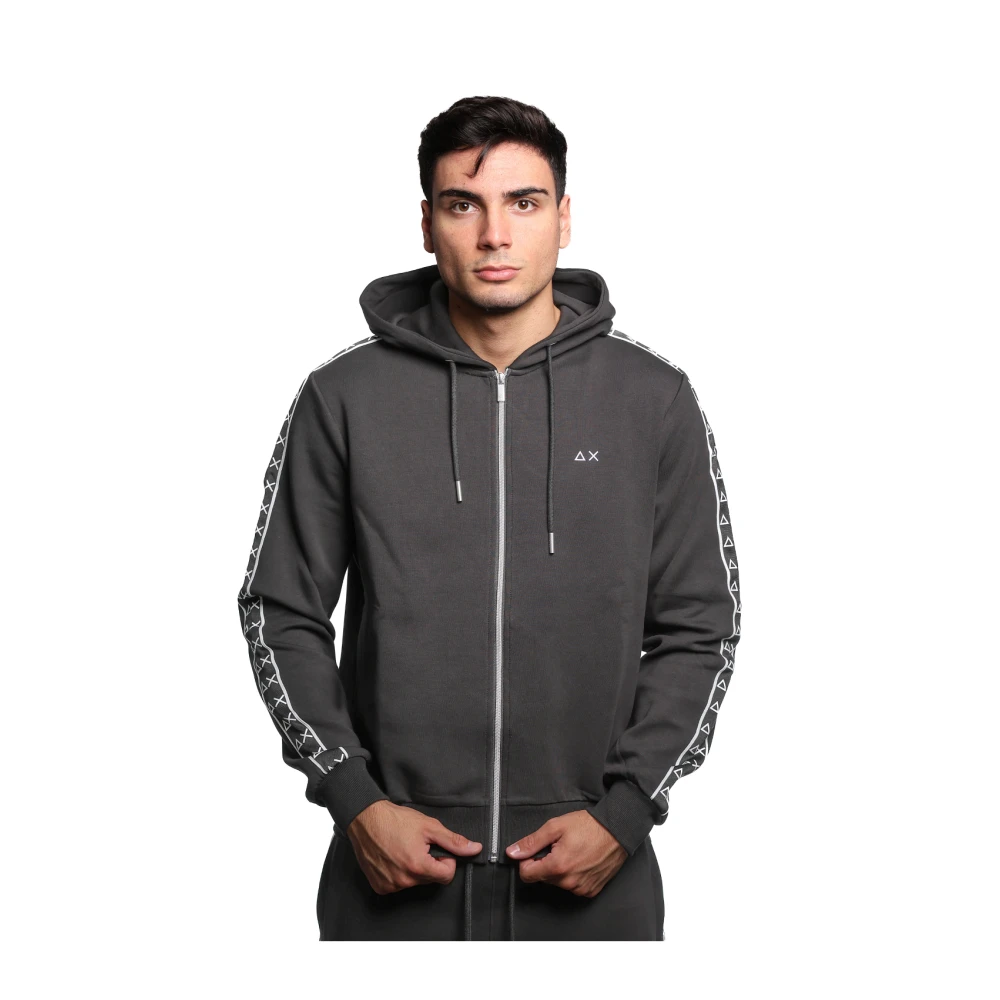 Sun68 Zwarte hoodie met logodetails Gray Heren