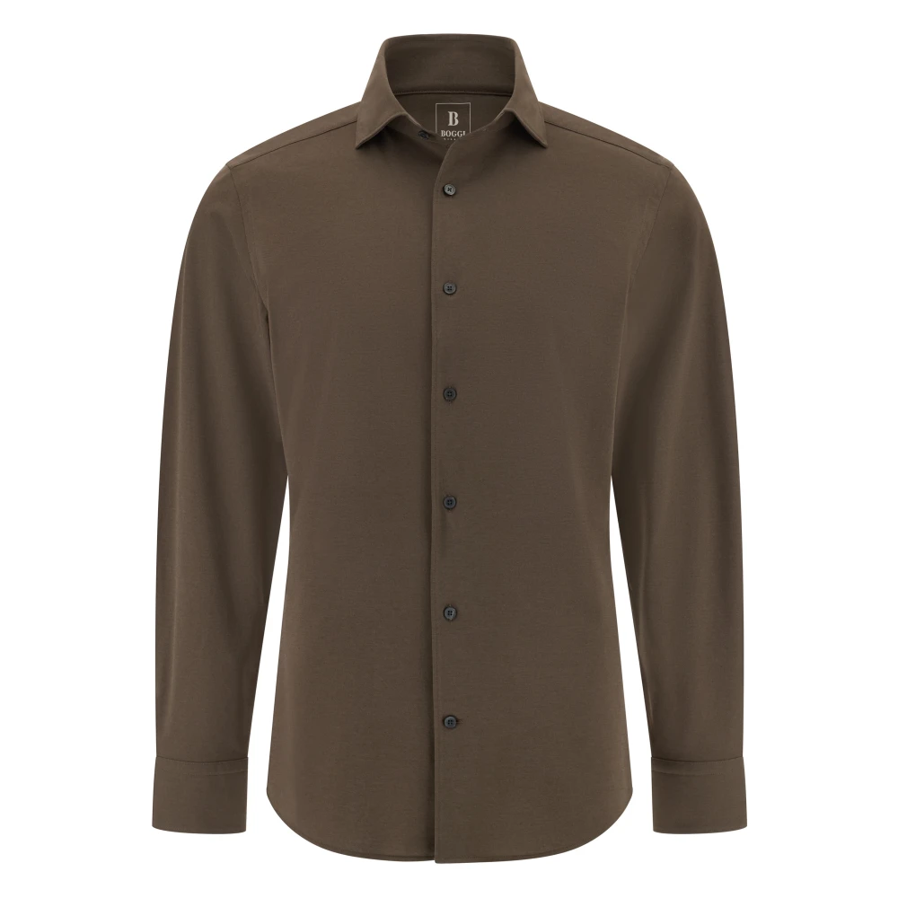 Boggi Milano Herren Brown,Beige Regular Fit Japanisches Jersey-Poloshirt,Regular Fit Japanisches Jersey Polo-Shirt