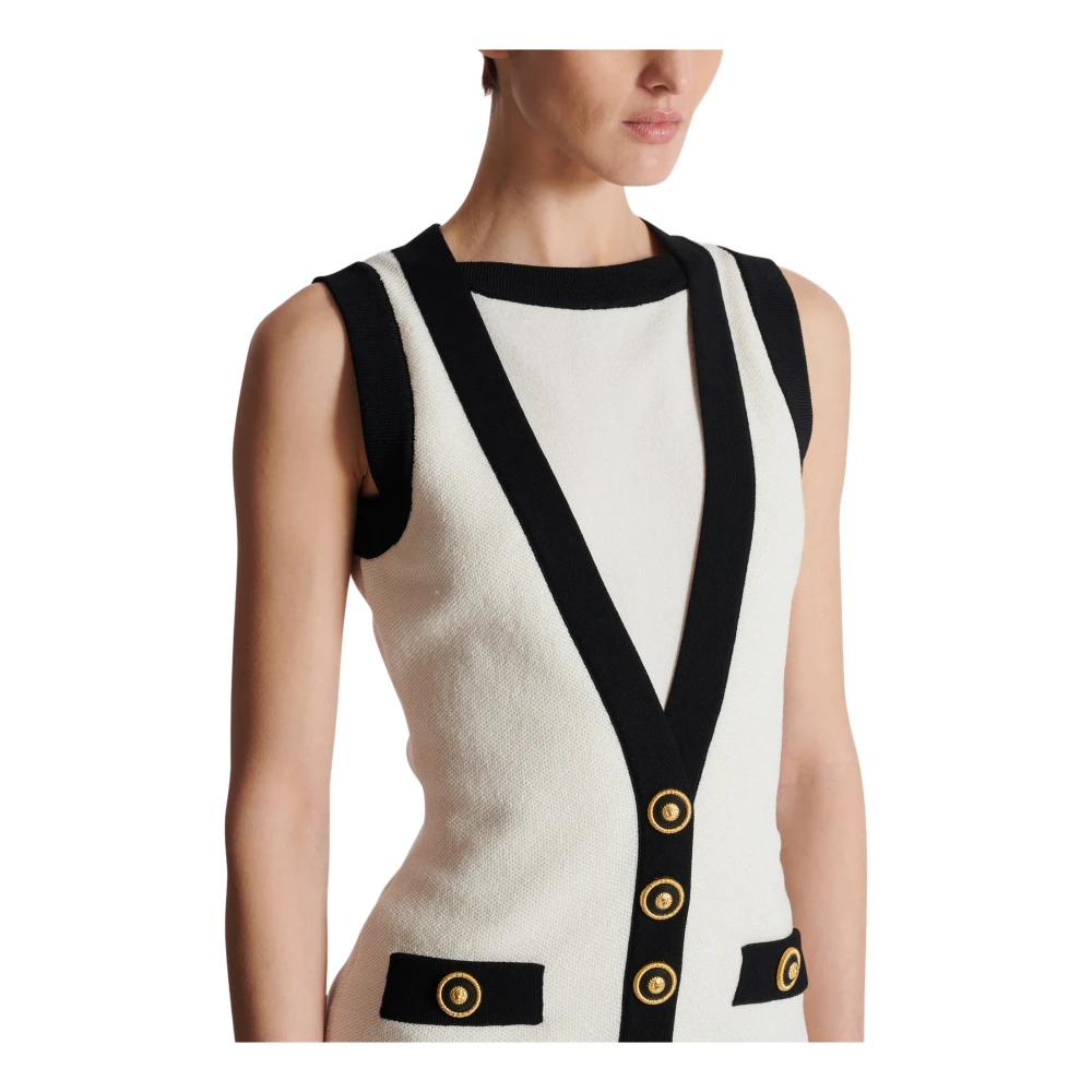 Balmain Tweekleurige gebreide jurk met nep vestontwerp Beige Dames