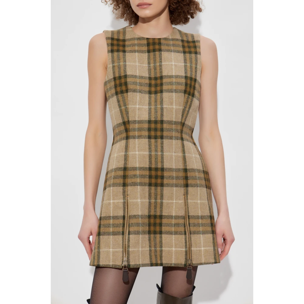Burberry Wollen jurk met ruitpatroon Beige Dames