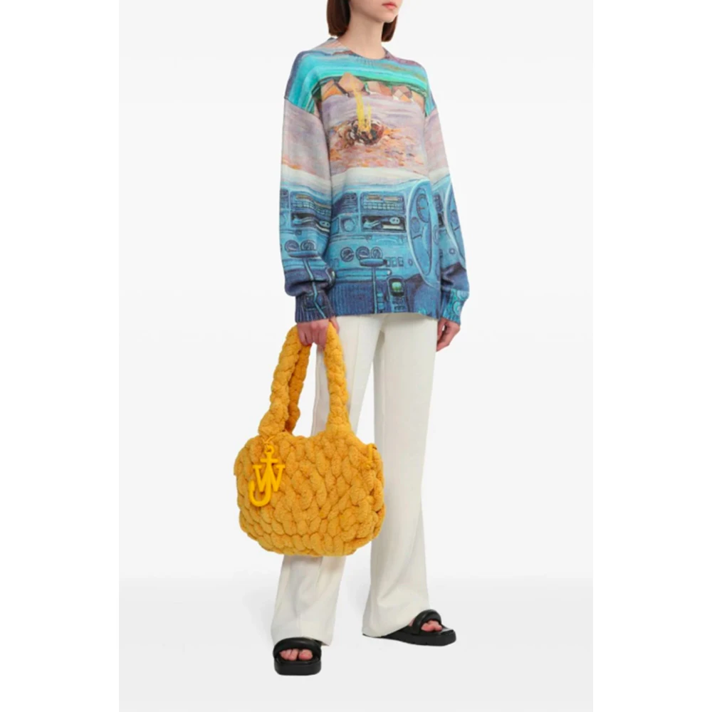 JW Anderson Wijde Beige Broek met Hoge Taille Beige Dames