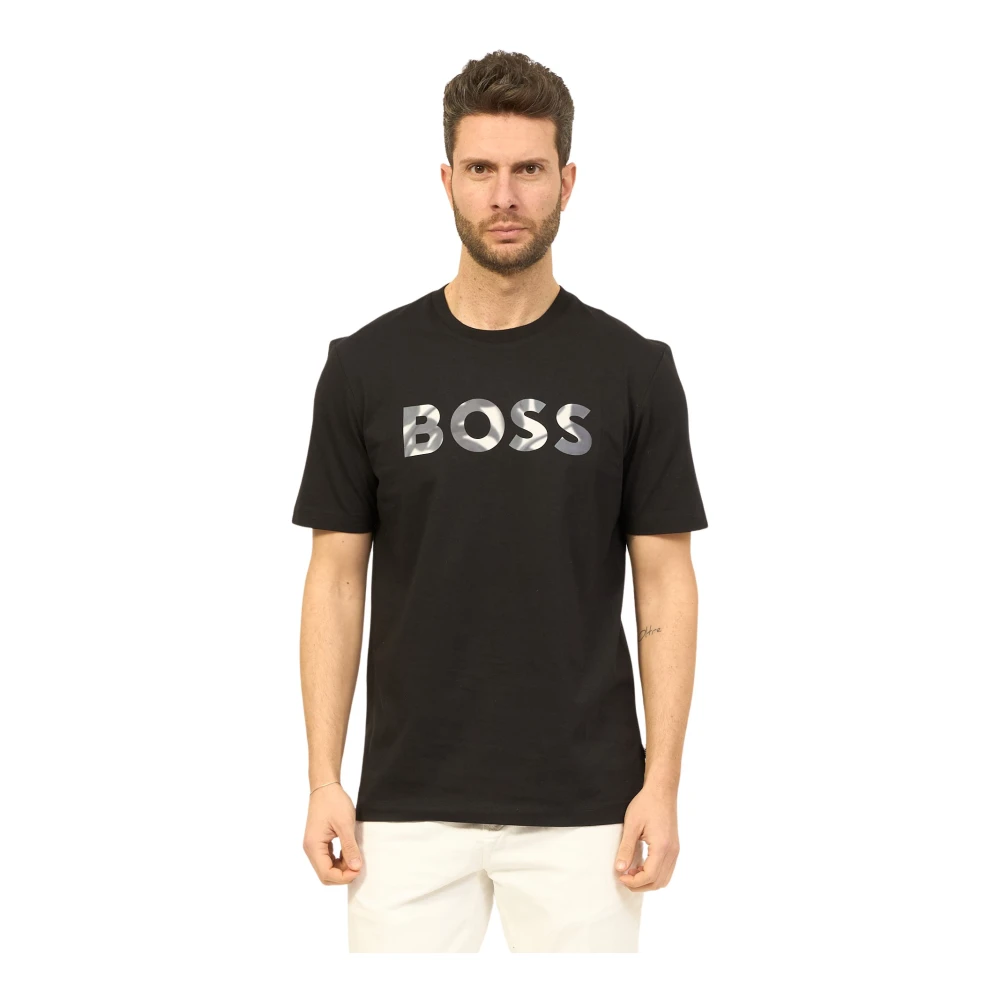 Hugo Boss Katoenen Logo T-shirt Regular Fit Black Heren