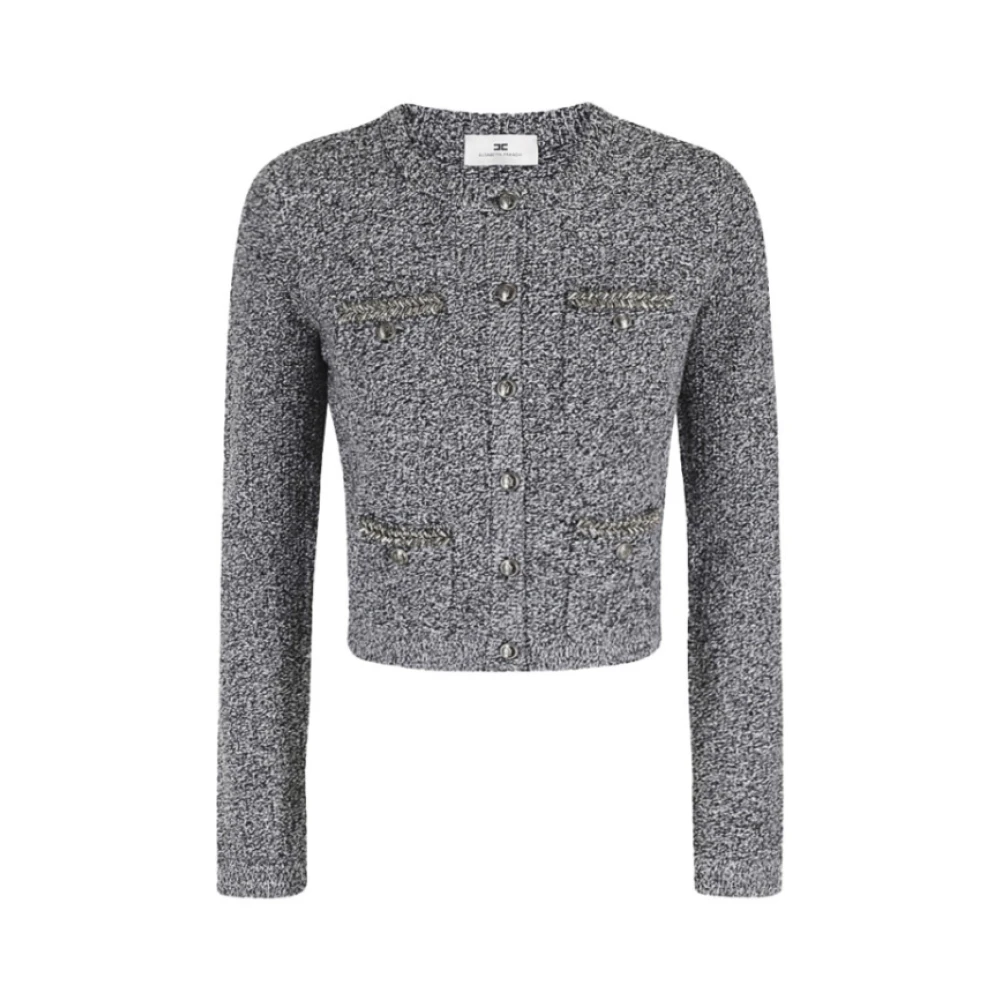 Elisabetta Franchi Grijze Bouclé Vest Lange Mouwen Gray Dames