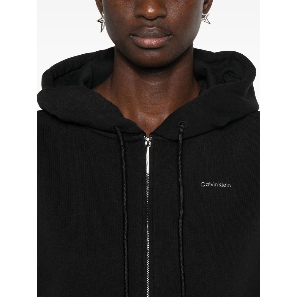 Calvin Klein Zwarte Nano Logo Zip Hoodie Black Dames
