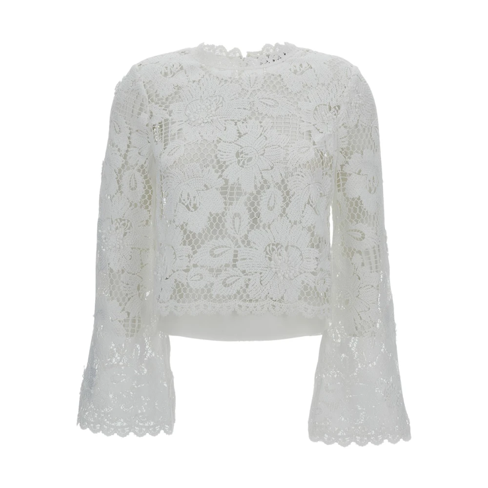 Self Portrait Women's White Blouses, S, Crochet Lace Top