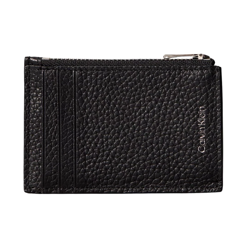 Calvin Klein Men's Black Wallets & Cardholders, One Size, Foil Embossed Logo Zip Card Case
