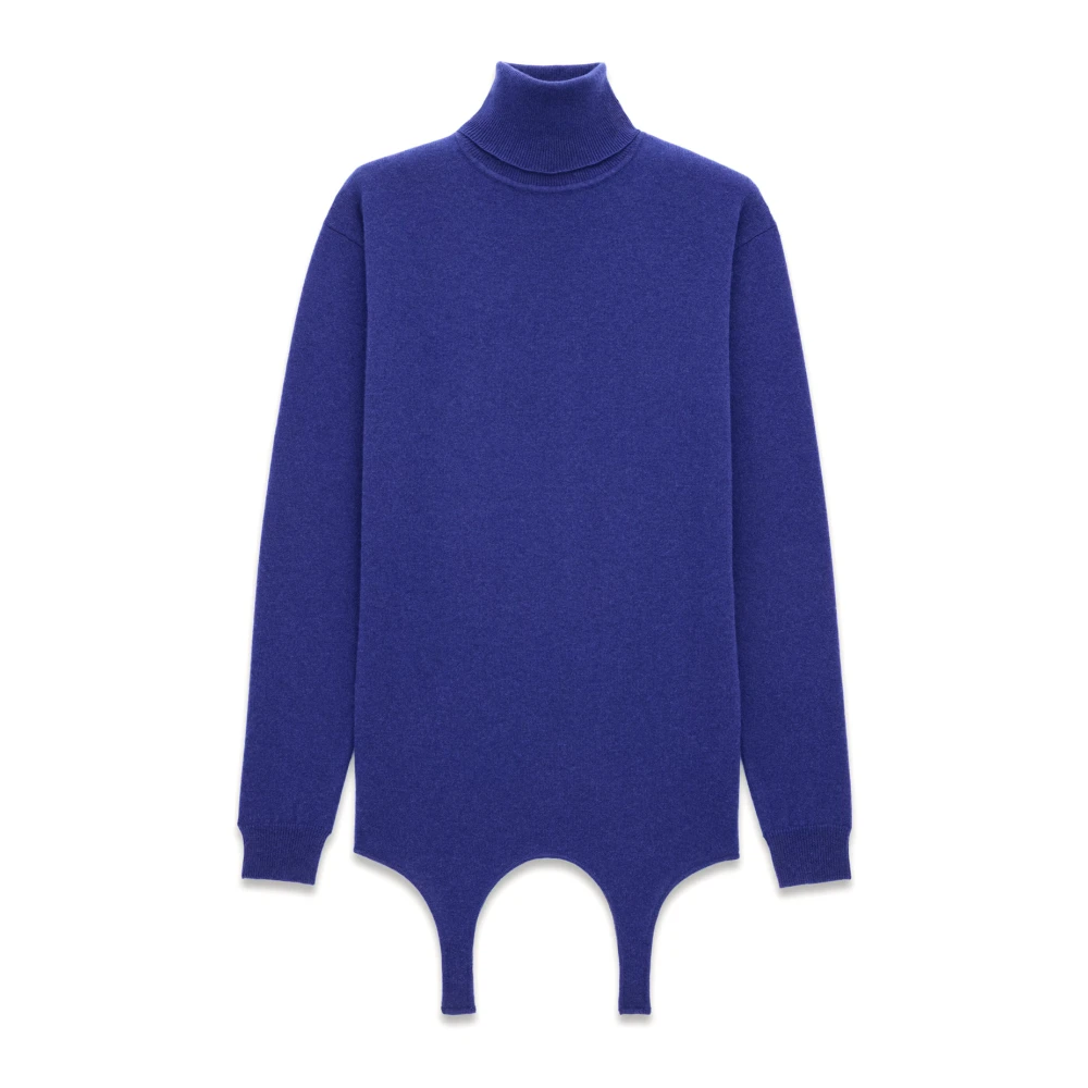 Saint Laurent Women's Blue Cashmere Knitwear, M, Ribbed Cashmere Jumper