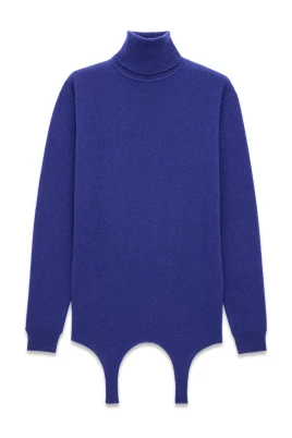 Blå Ribbstickad Cashmere Tröja