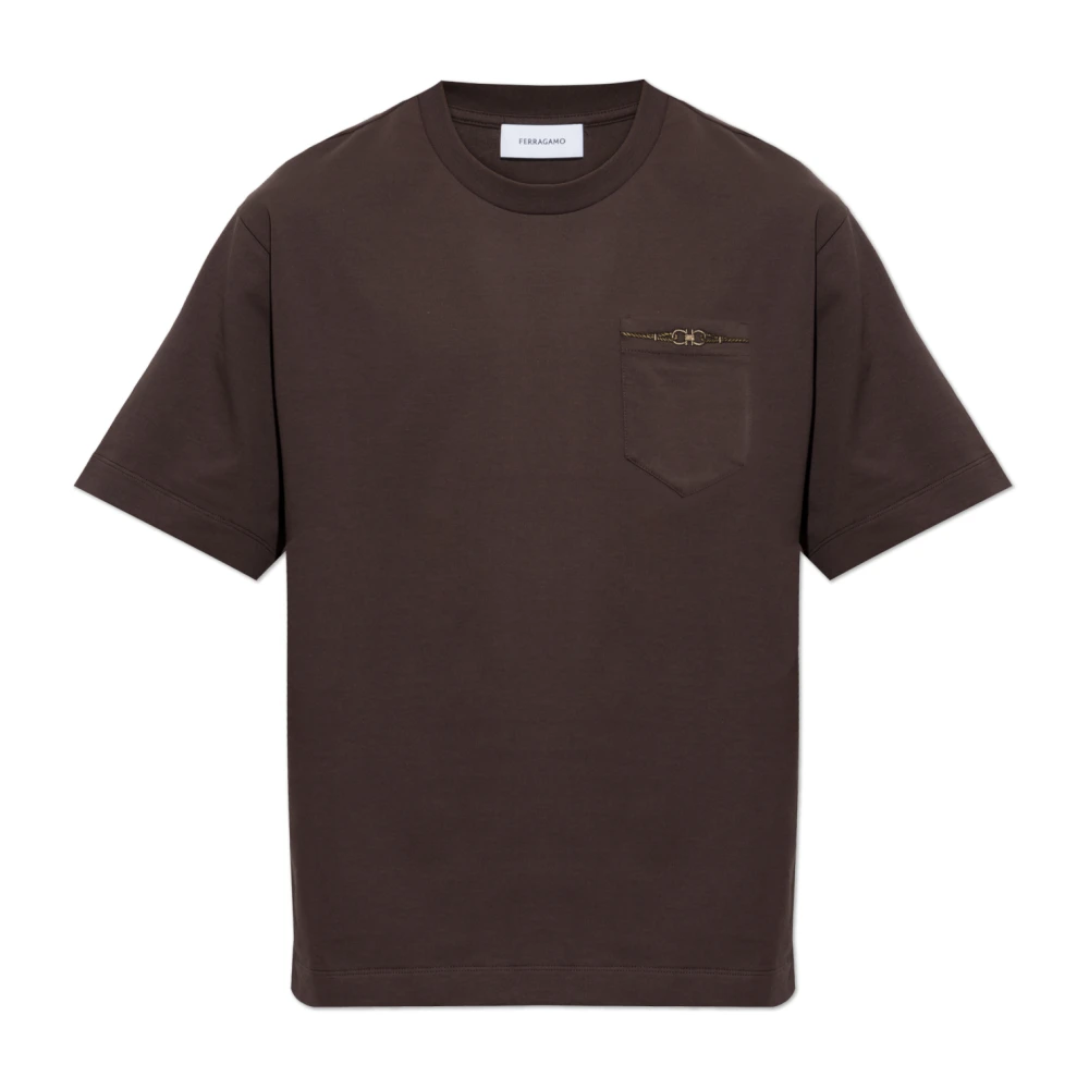 Ferragamo - Camiseta Con Bolsillo - Tops - Hombre - Marrón - Xl