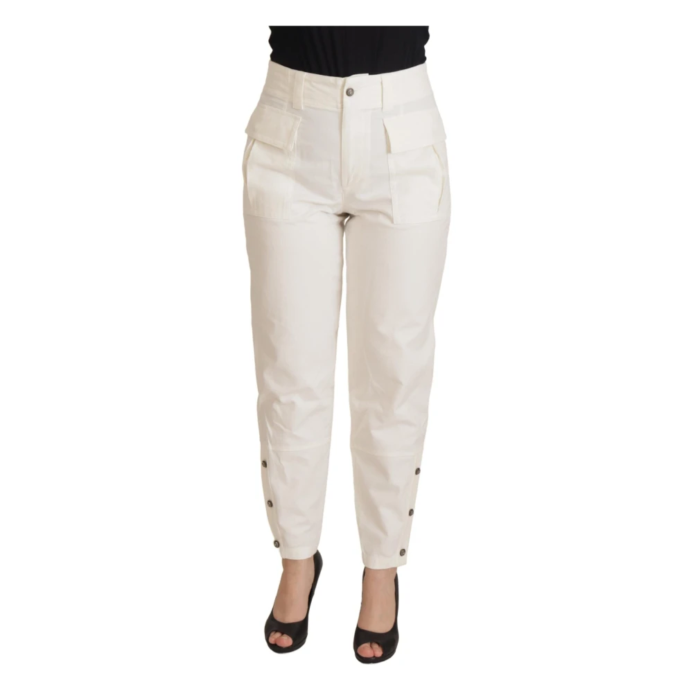 Dolce & Gabbana Women's White High Waist Tapered Cotton Trousers - Slim-Fit Trousers - Xs - Trousers