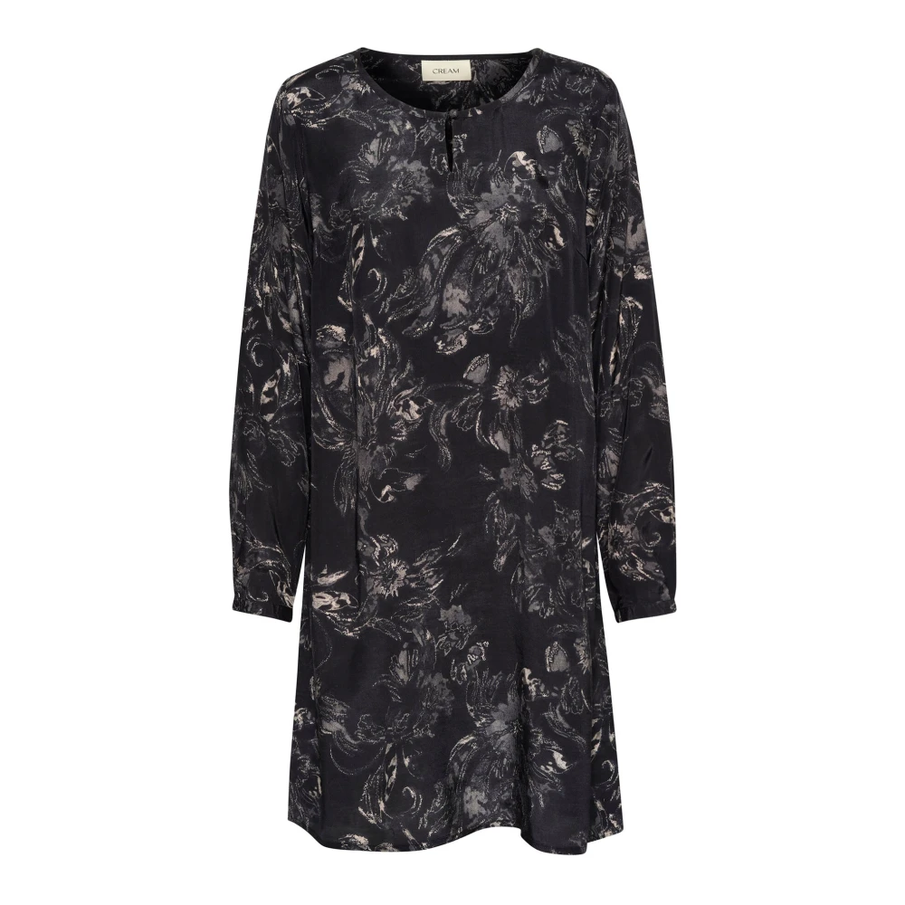 Cream Zwart en wit abstract bloemenjurk Black Dames