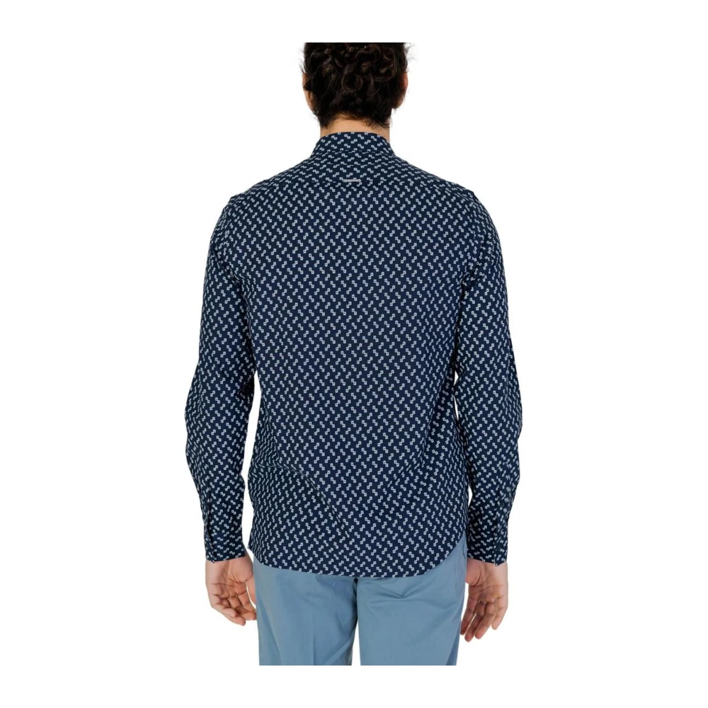 Antony Morato Lange Mouw Viscose Katoenen Shirt Blue Heren