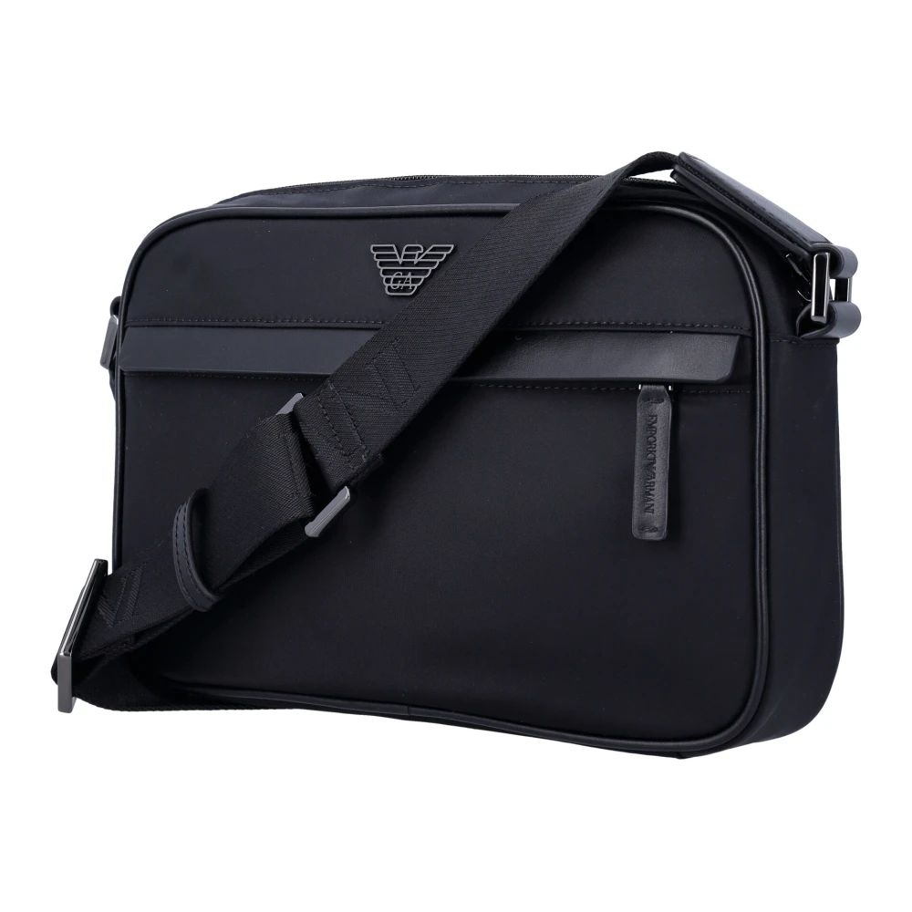 Emporio Armani Zwarte Nylon Schoudertas met Rits Black Heren