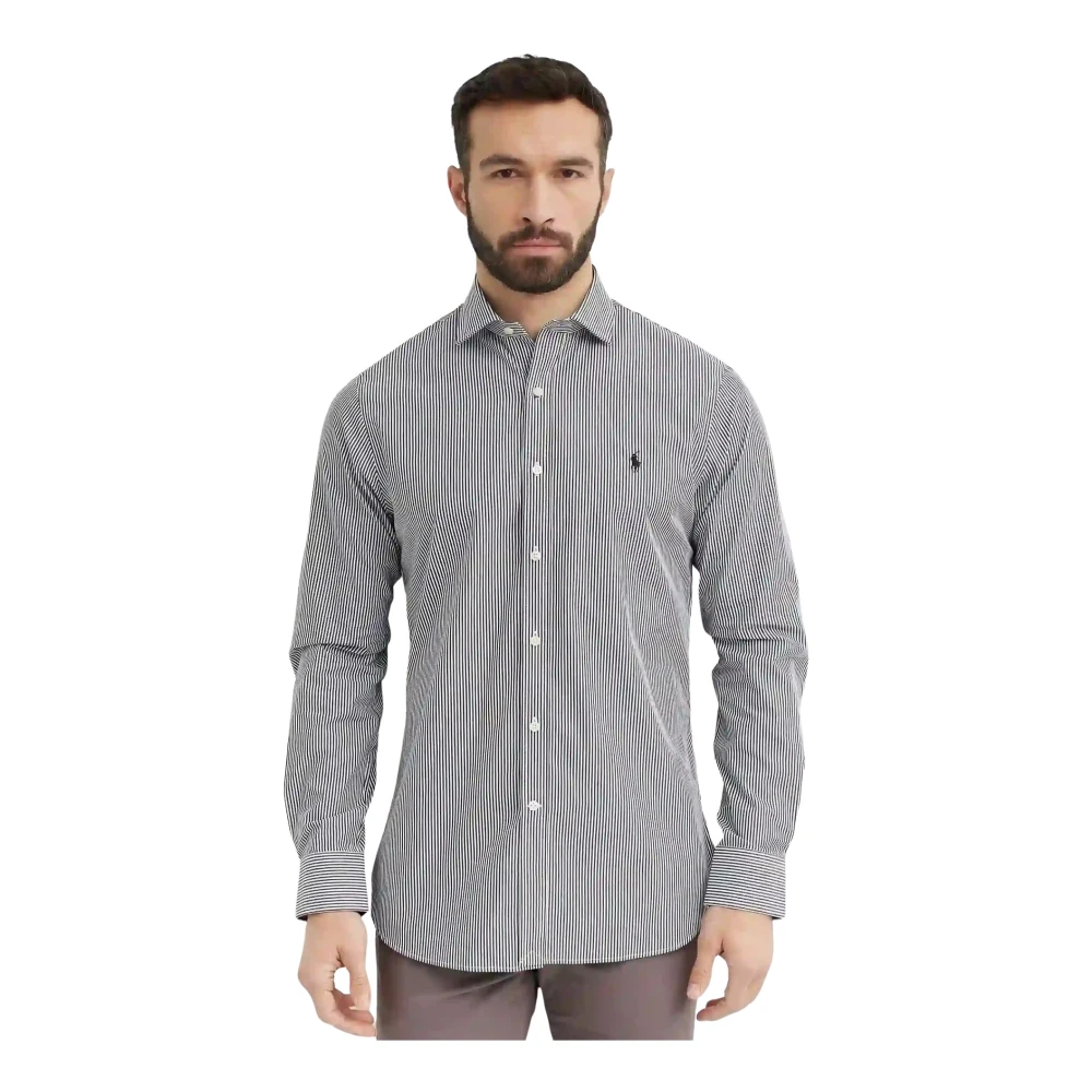 Ralph Lauren Uomo Nero Camicia Popeline A Righe Slim Fit
